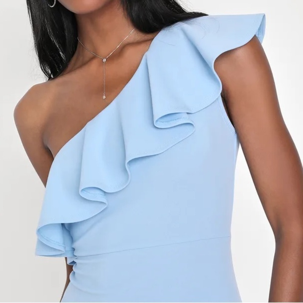 Last Forever Powder Blue One-Shoulder Ruffle Maxi Dress - Picture 5 of 8